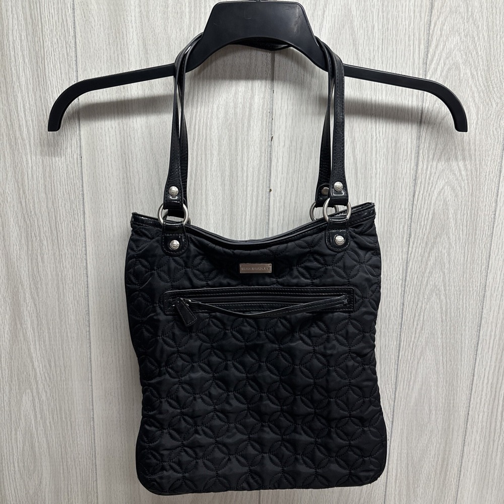 VERA BRADLEY Quilted Nylon Handbag Black 14x12" Pocket *Signs of Wear‎